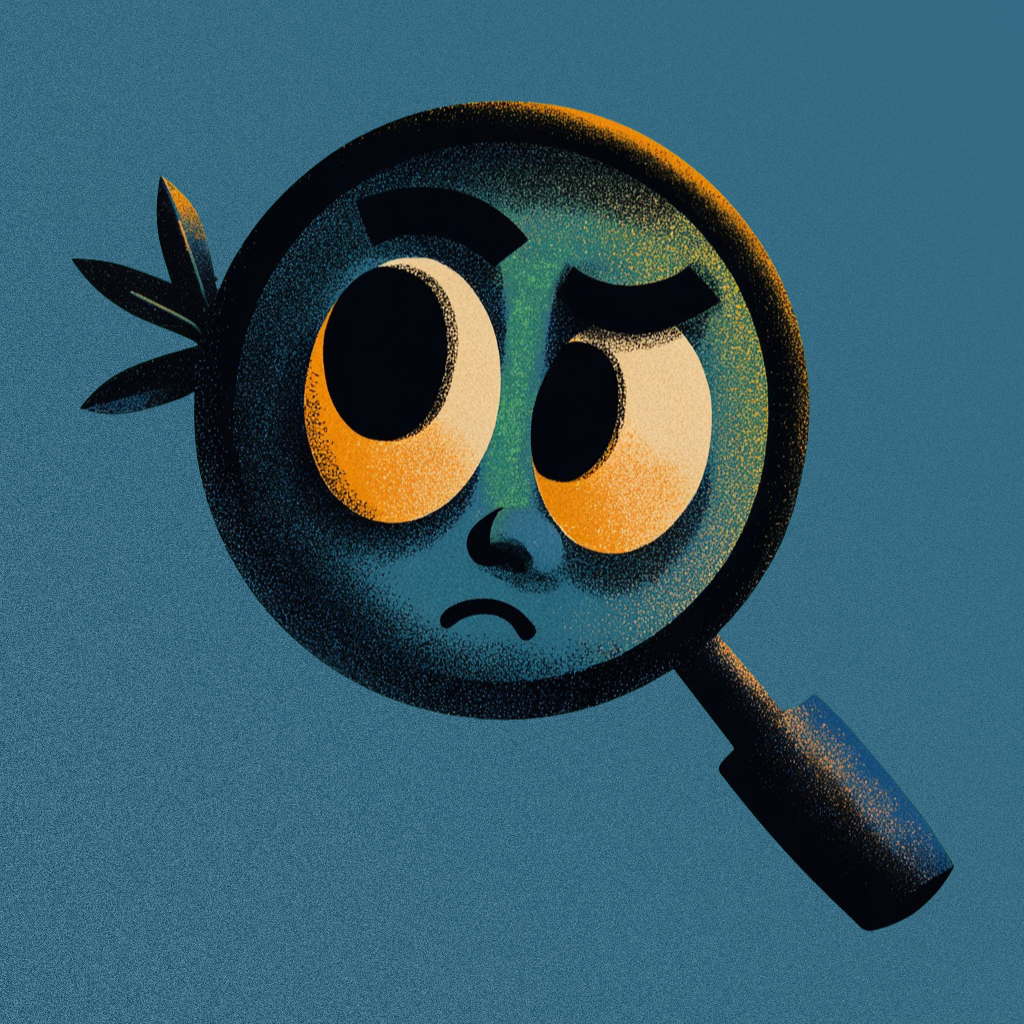 Symbolische Illustration zur Suchintention im SEO: Eine Lupe mit nachdenklichem Gesichtsausdruck steht für die Analyse von Search Intent, Keyword-Optimierung und Nutzerintention