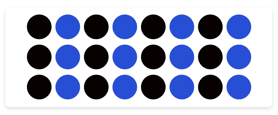 Beispiel für das Gestaltgesetz der Ähnlichkeit, bei dem farblich gleiche Kreise automatisch als Gruppe wirken