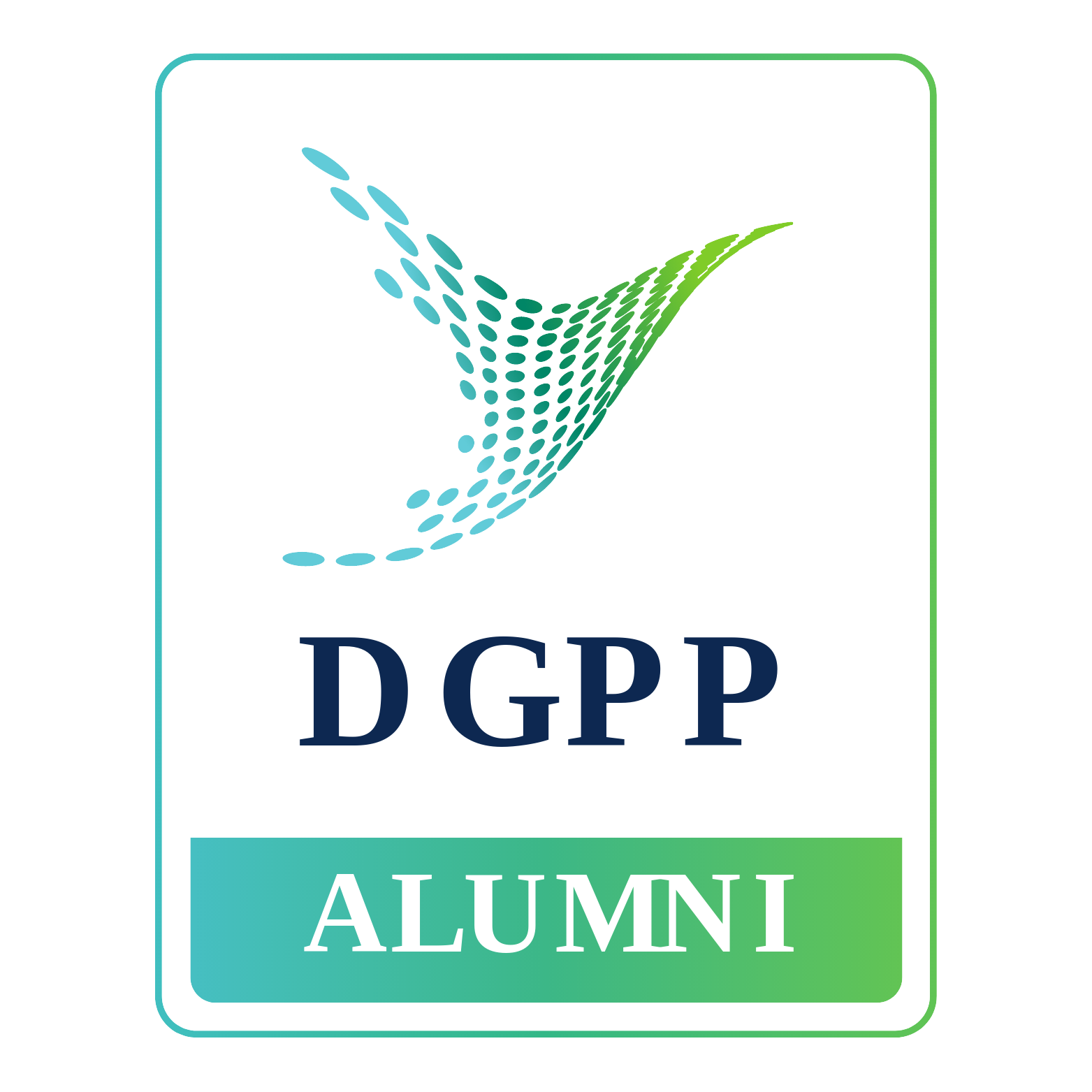 DGPP Alumni logo with a stylized dotted bird in gradient blue and green above the text.