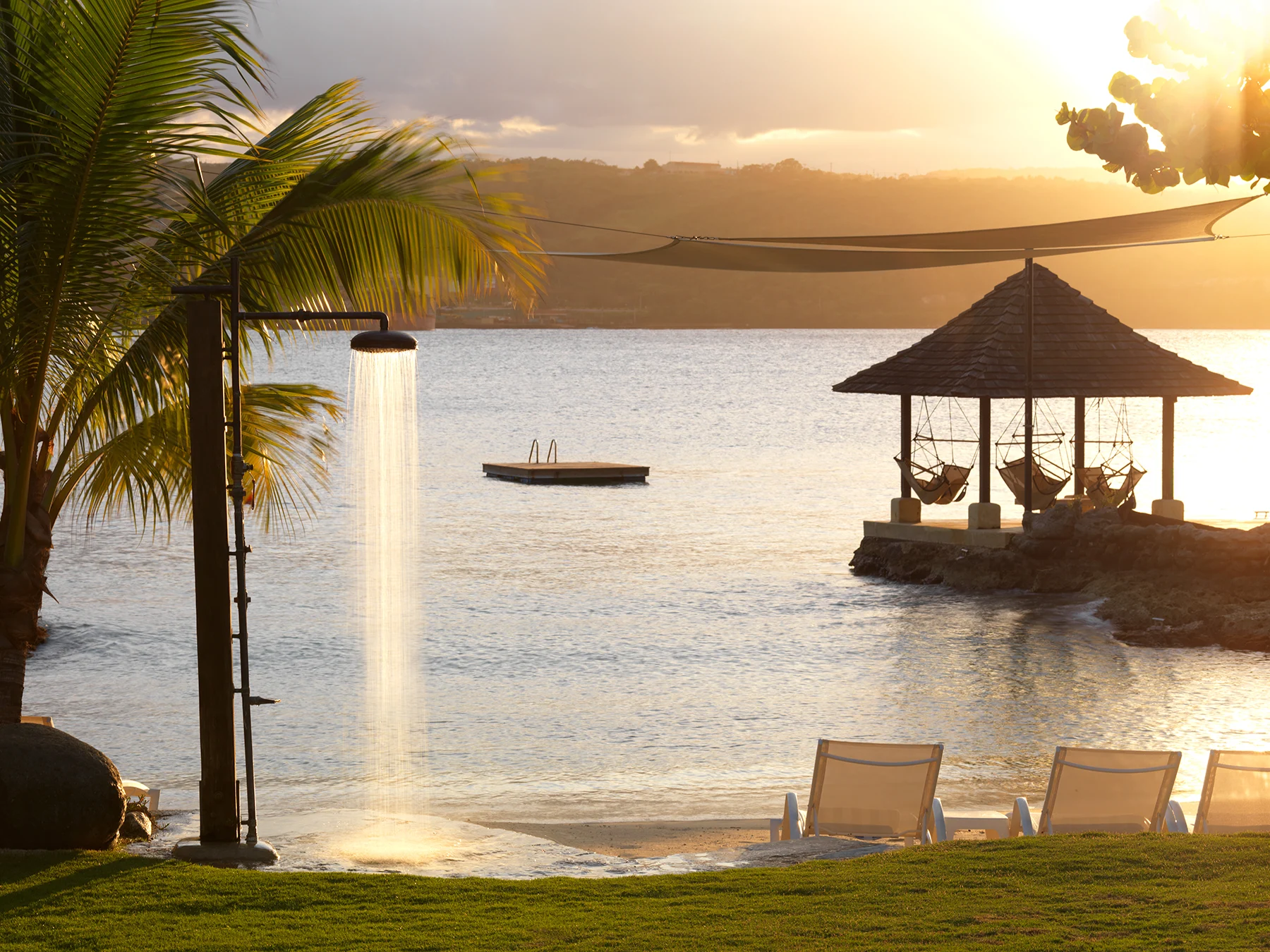 a view of the outdoor shower overlooking the bay