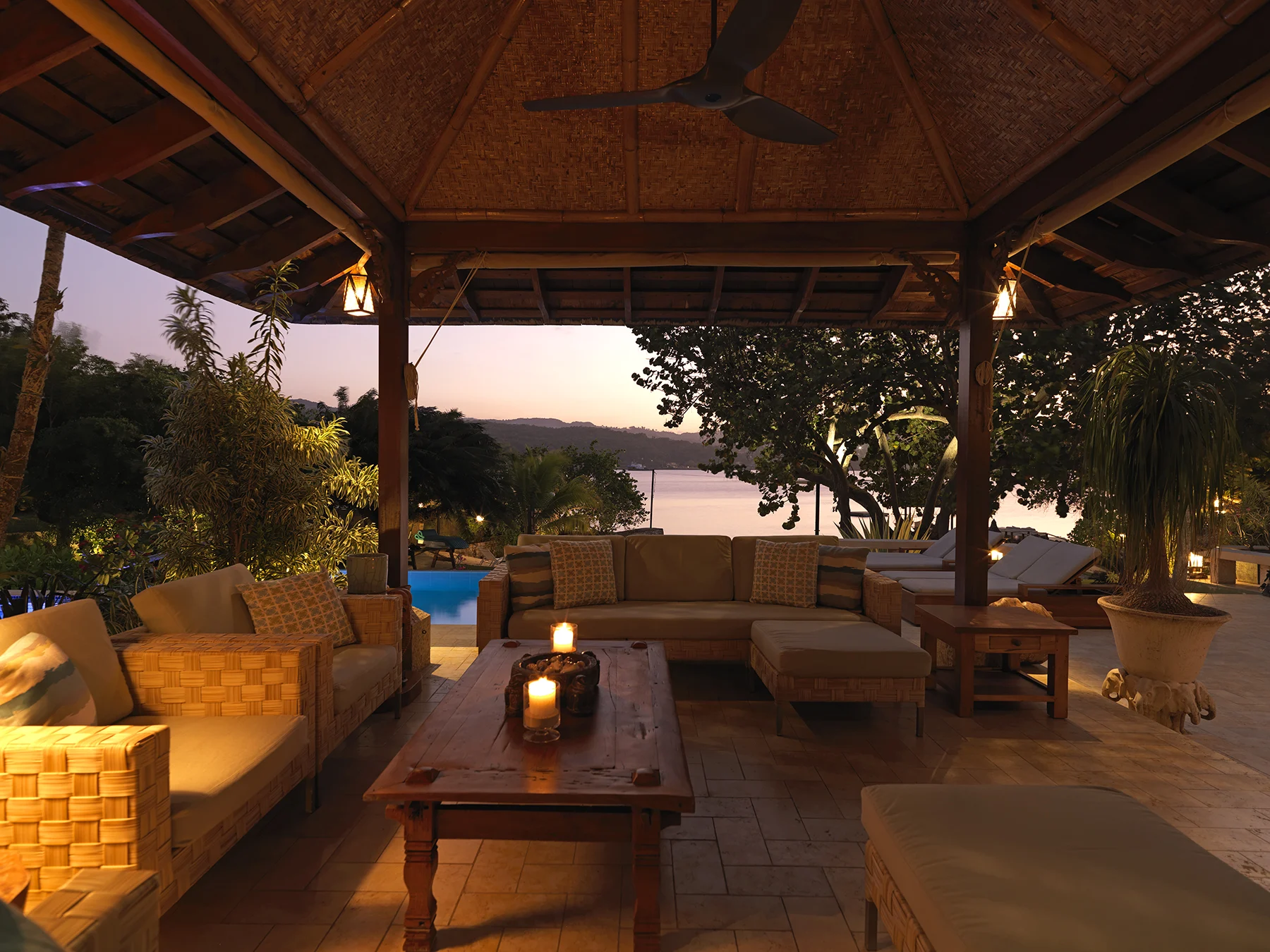 Seating at the pool pavilion