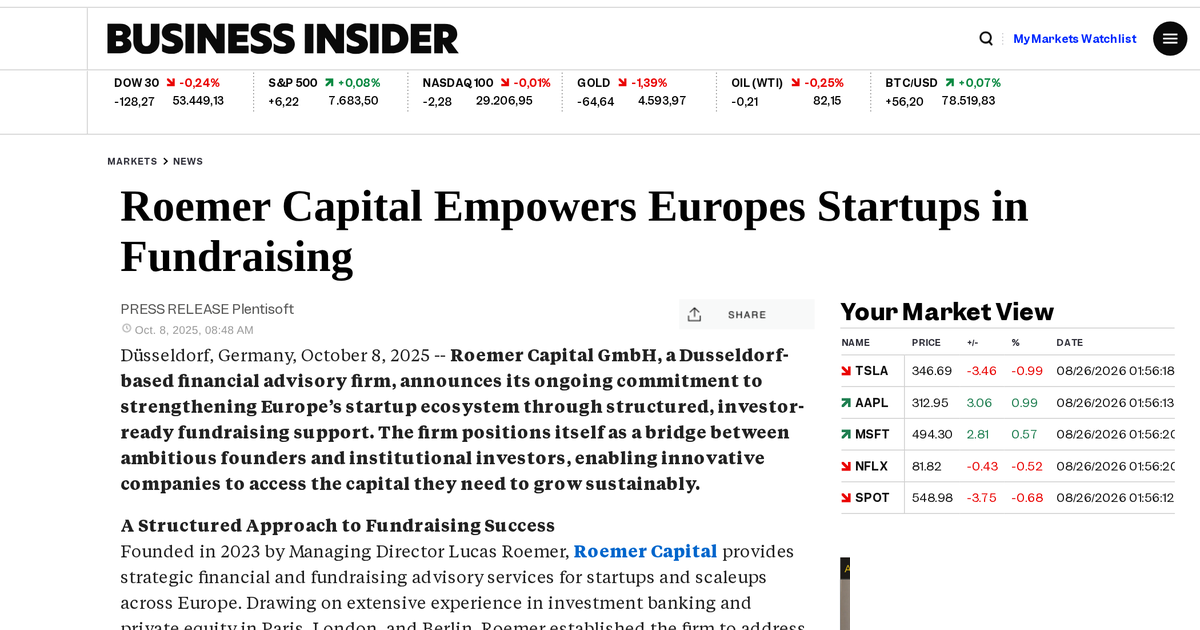 Roemer Capital unterstützt Europas Startups beim Fundraising