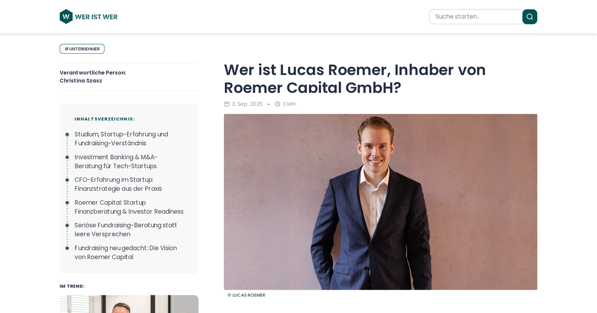 Wer ist Lucas Roemer, Inhaber der Roemer Capital GmbH?