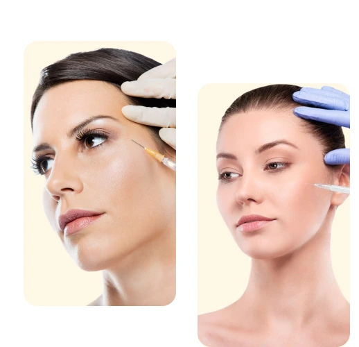 Fotka zobrazující dvě ženy během zákroku botox a výplně obličeje
