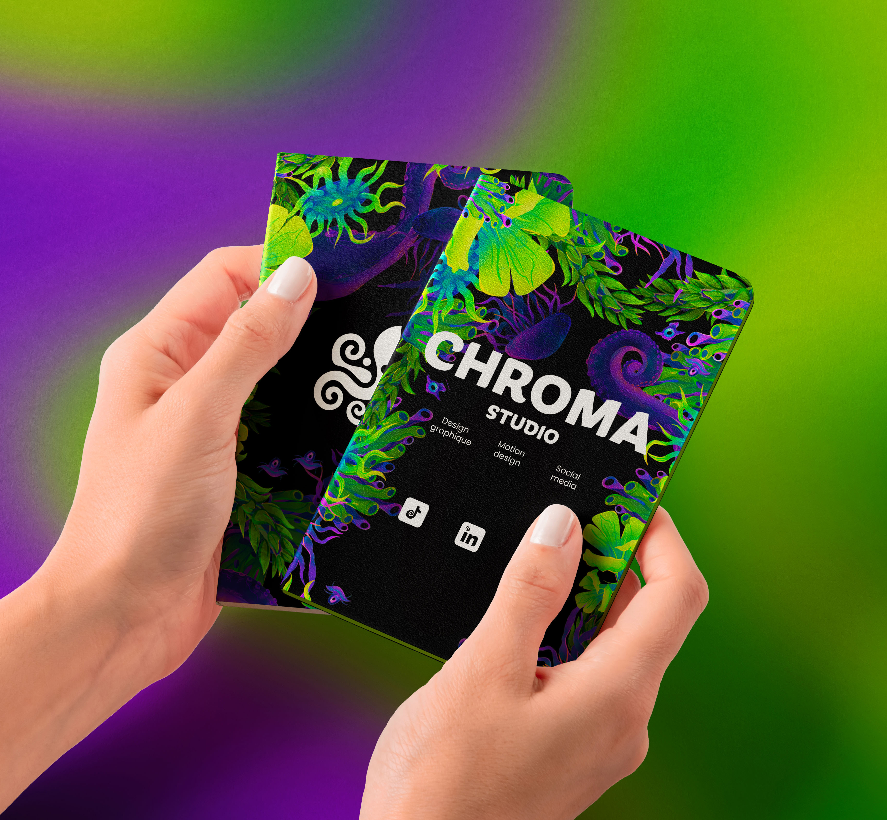 Photo d'un carnet illustré Chroma Studio.