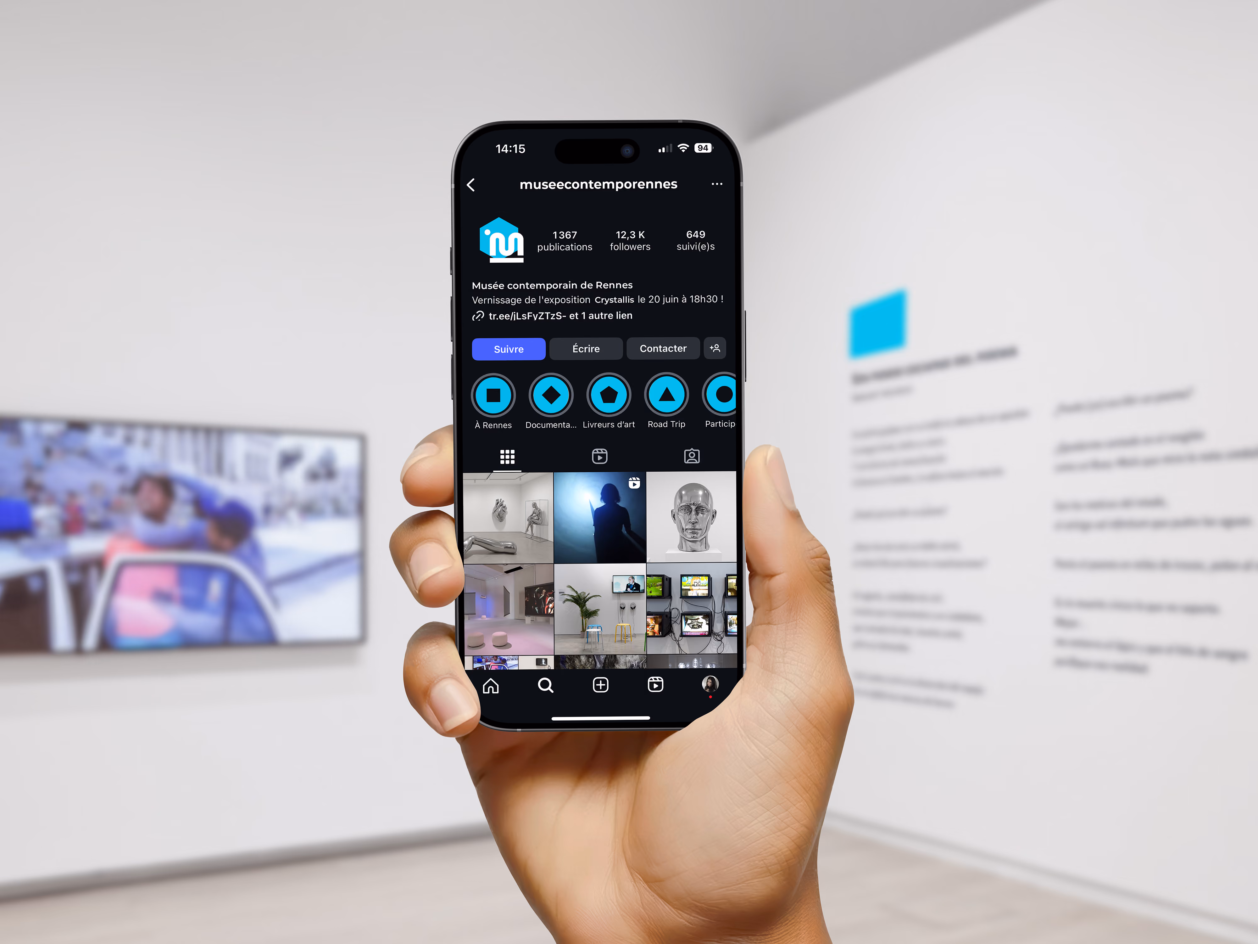 Mockup de la page Instagram du Musée d'Art Moderne de Rennes.
