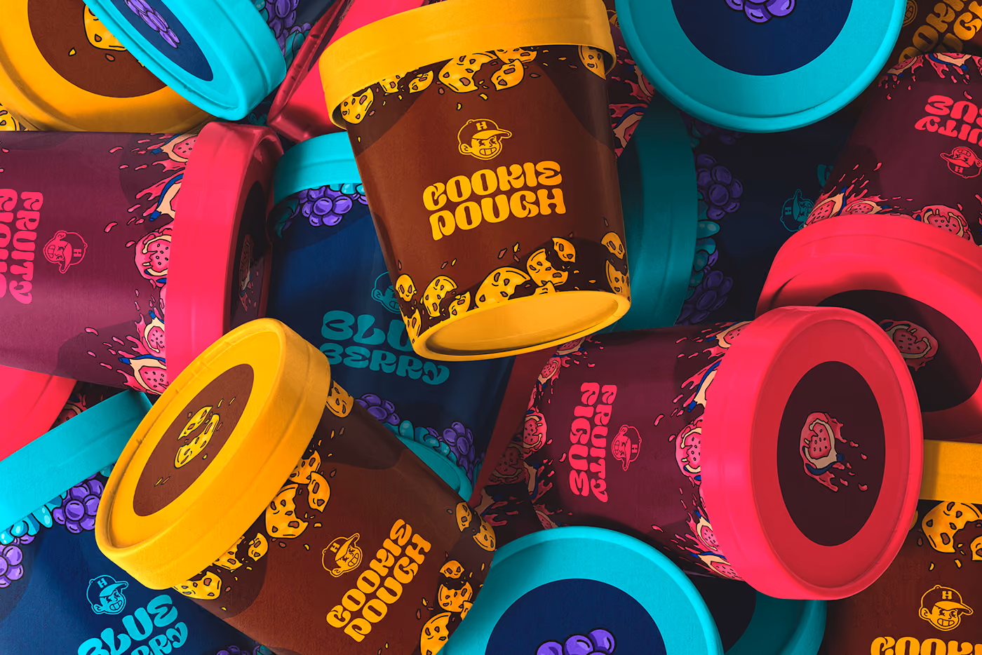 Packshot des packaging de glaces Hoodie Burger dans différentes saveurs.