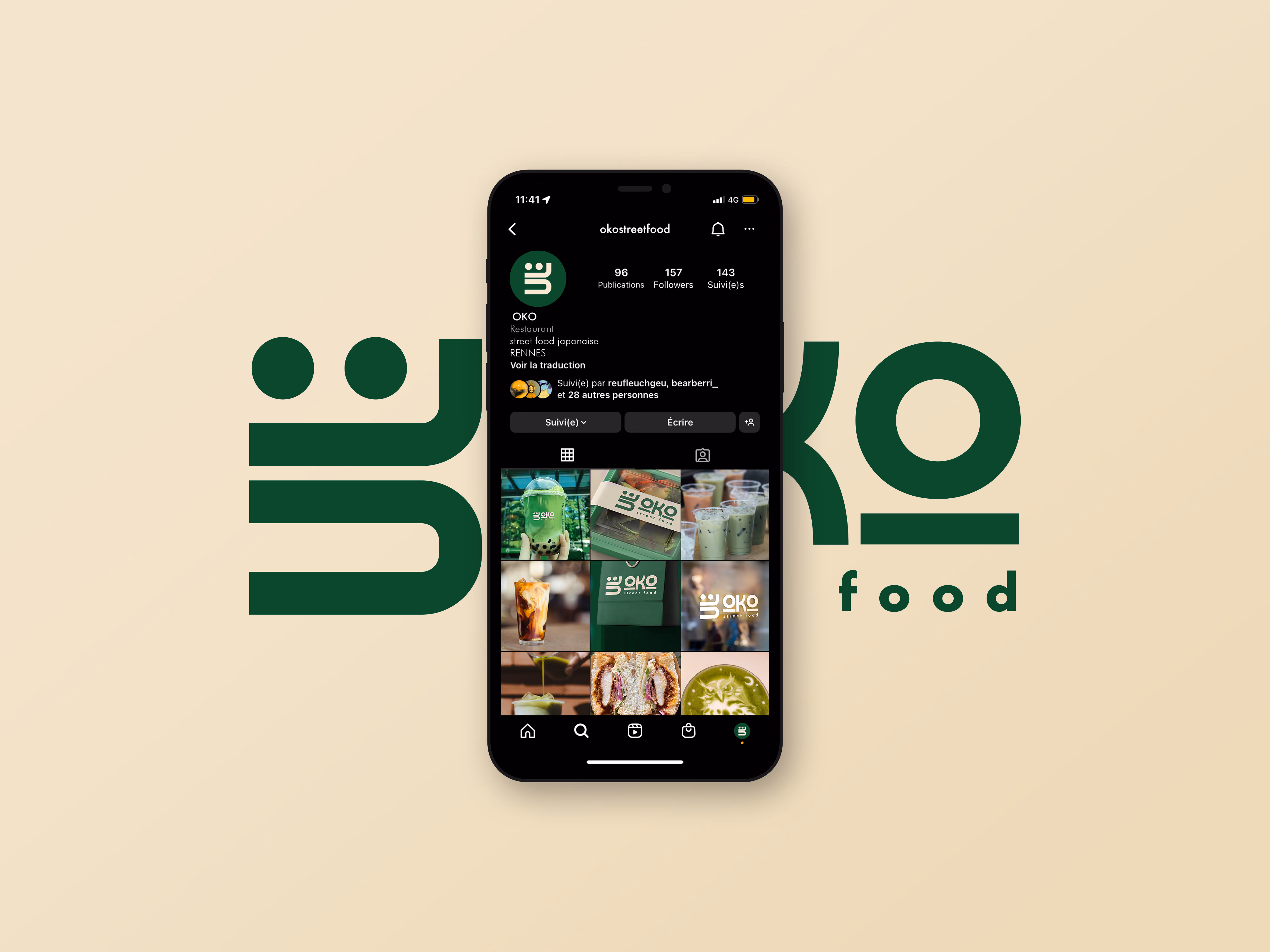 Mockup des posts Instagram pour Oko Café Rennes.