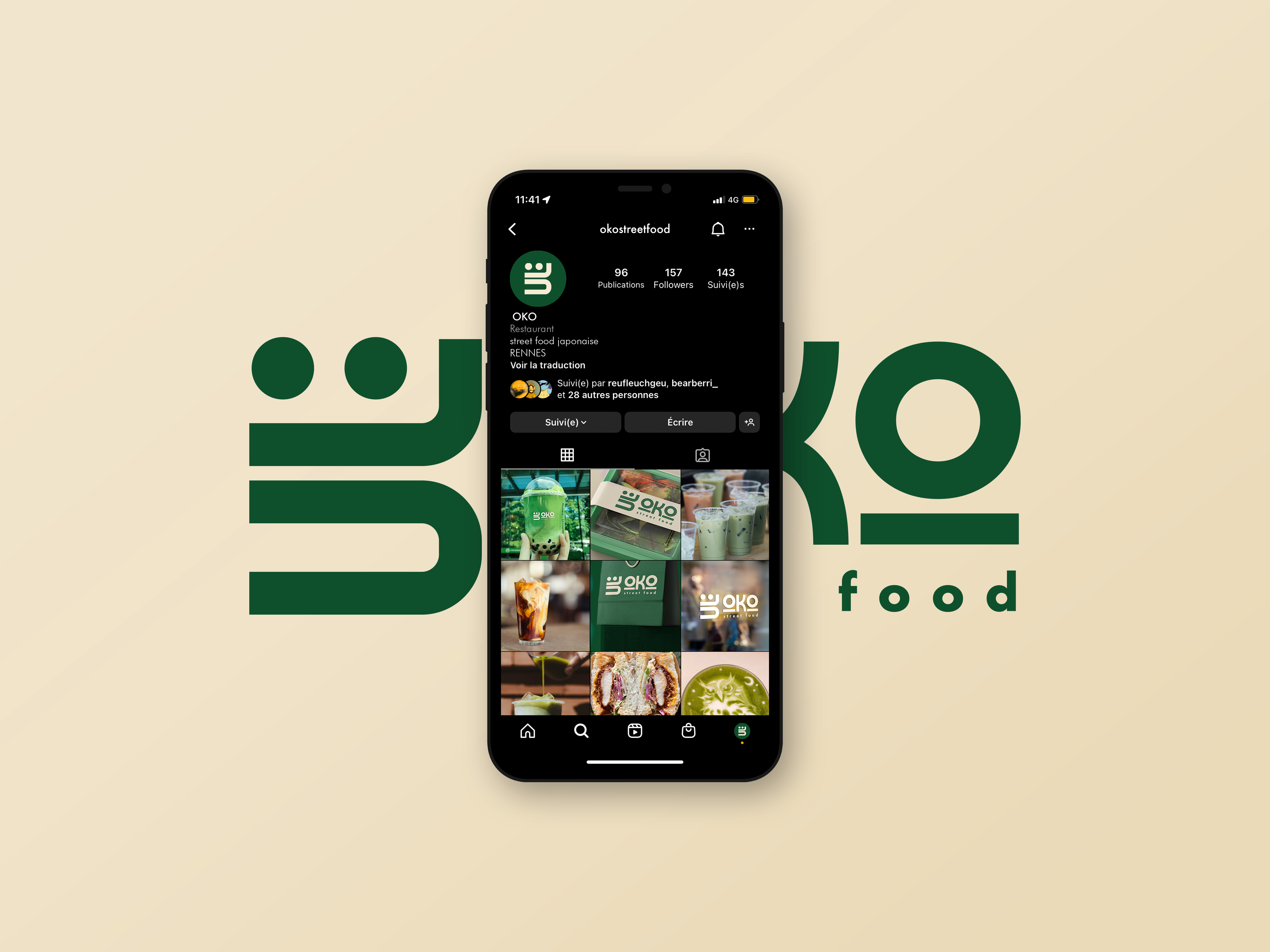 Mockup des posts Instagram pour Oko Café Rennes.