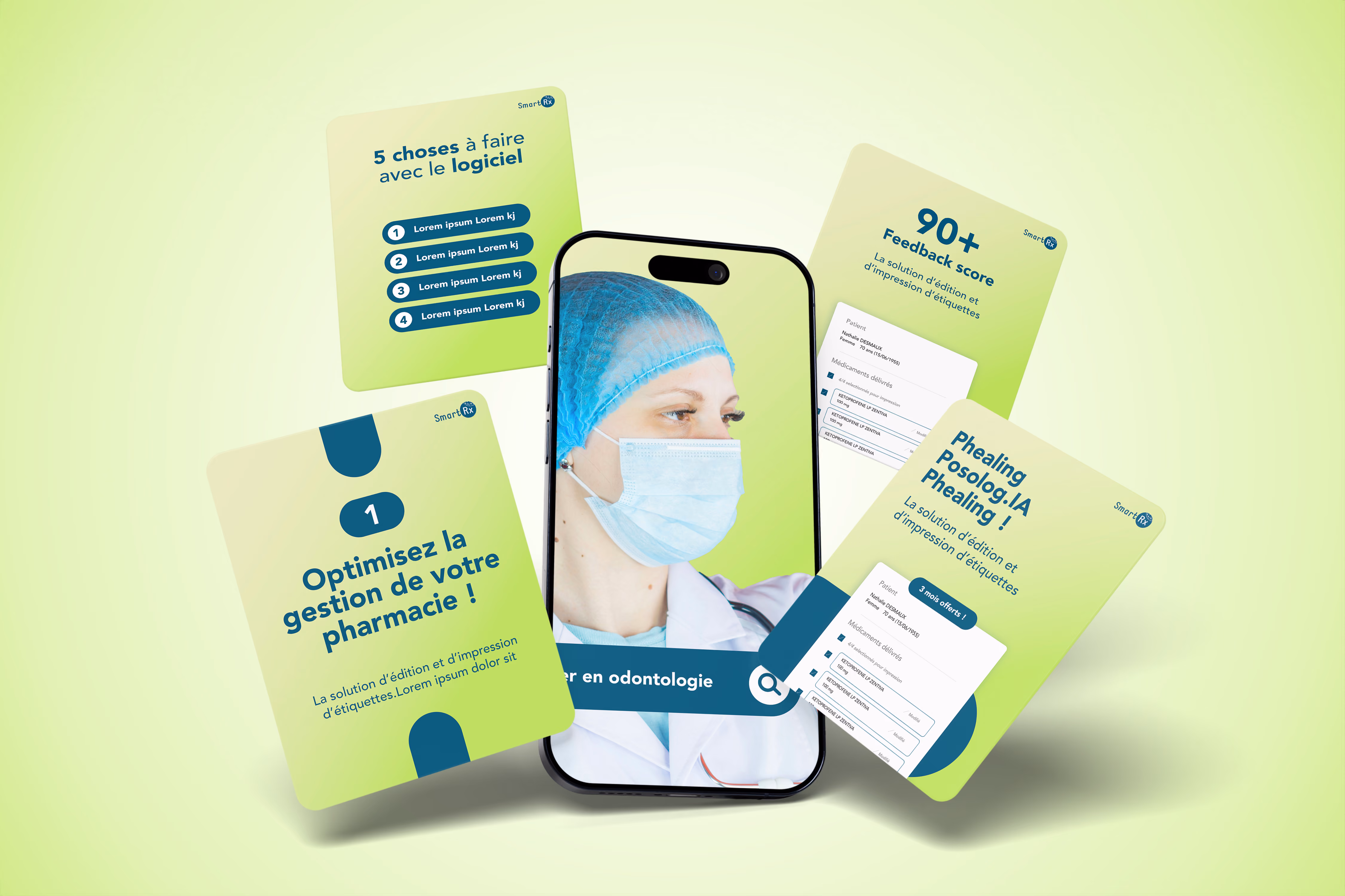 Mockup de tous les templates réalisés pour Smart RX sur Instagram.