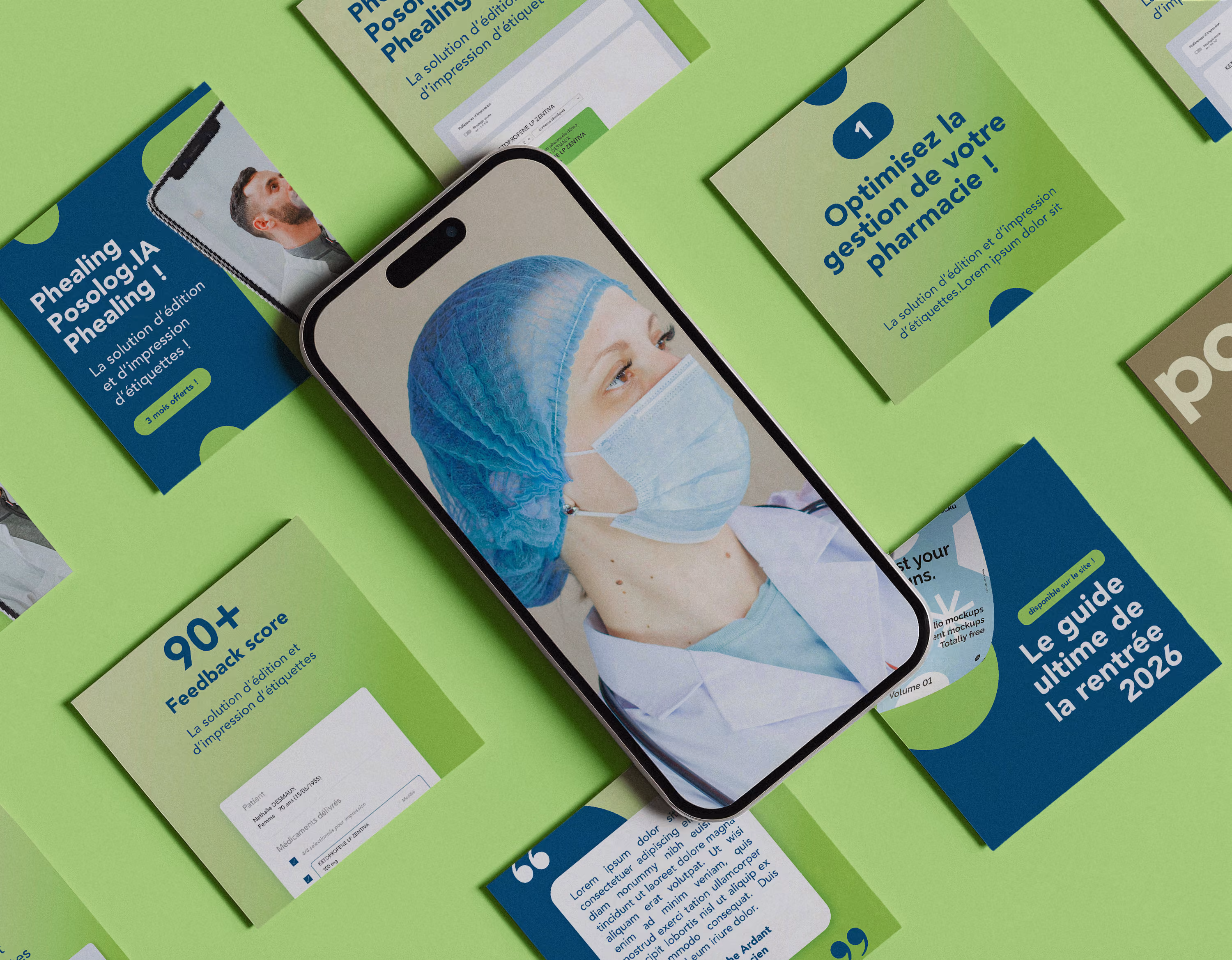 Rendu en mockup téléphone des posts réseaux sociaux réalisés pour Smart RX