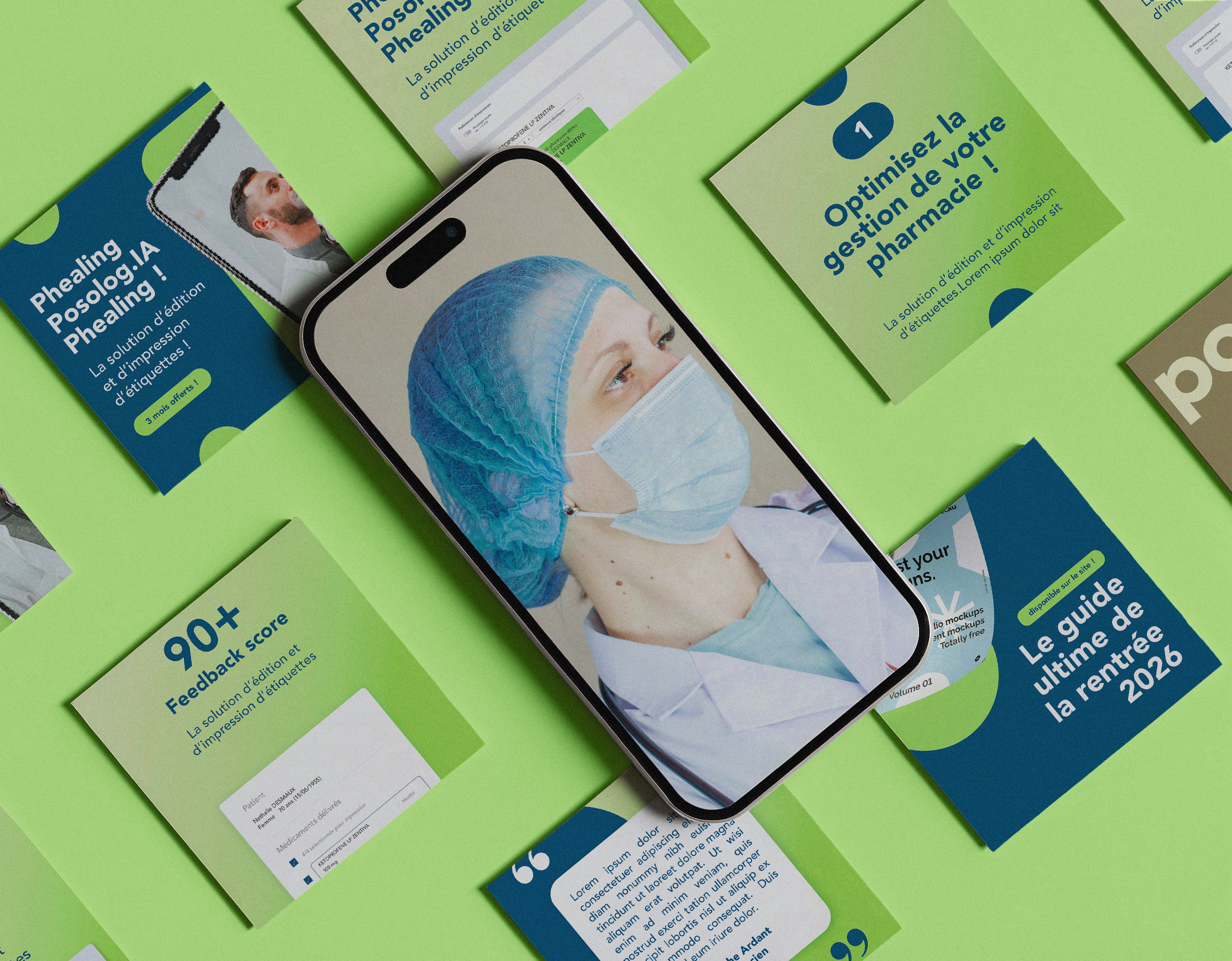 Rendu en mockup téléphone des posts réseaux sociaux réalisés pour Smart RX