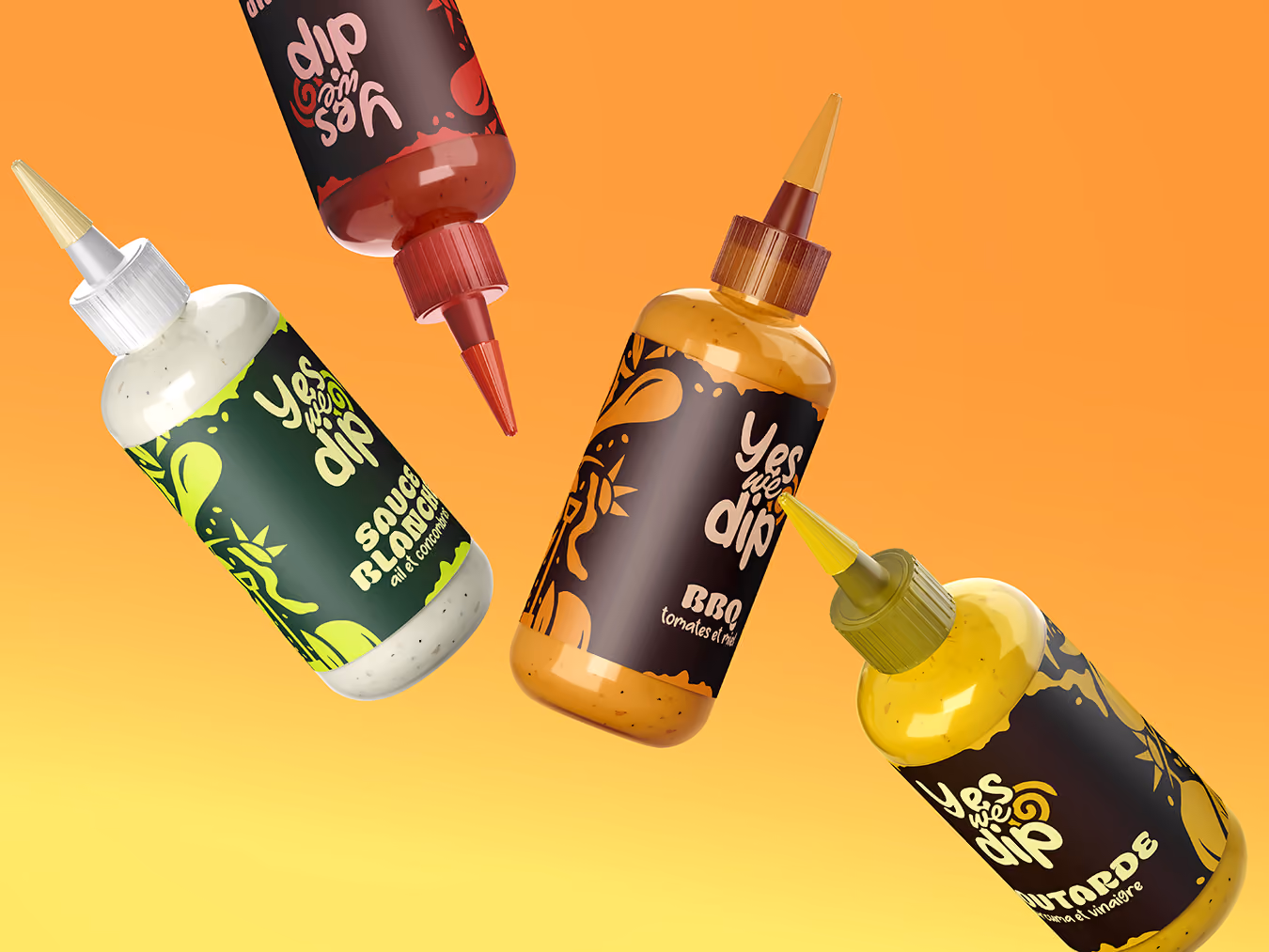 Rendu 3D des sauces Yes We Dip.