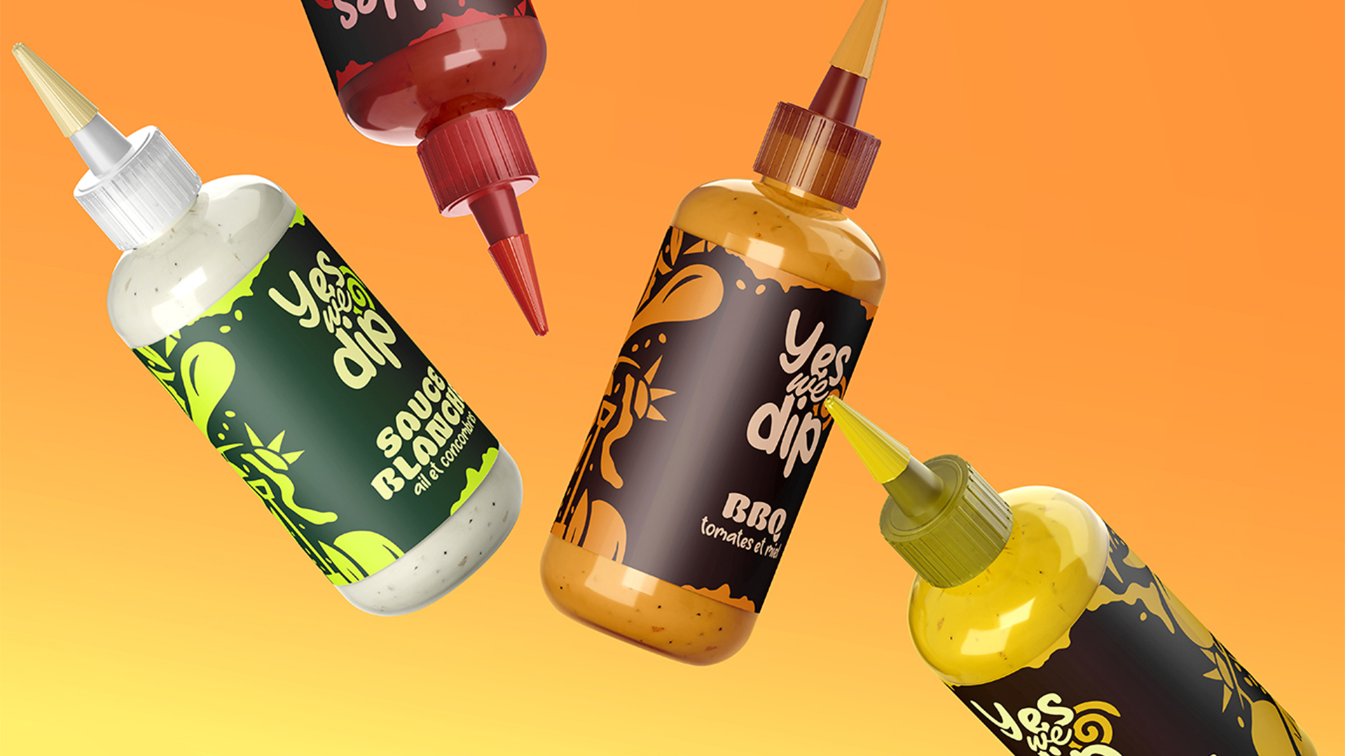 Rendu 3D des sauces Yes We Dip.