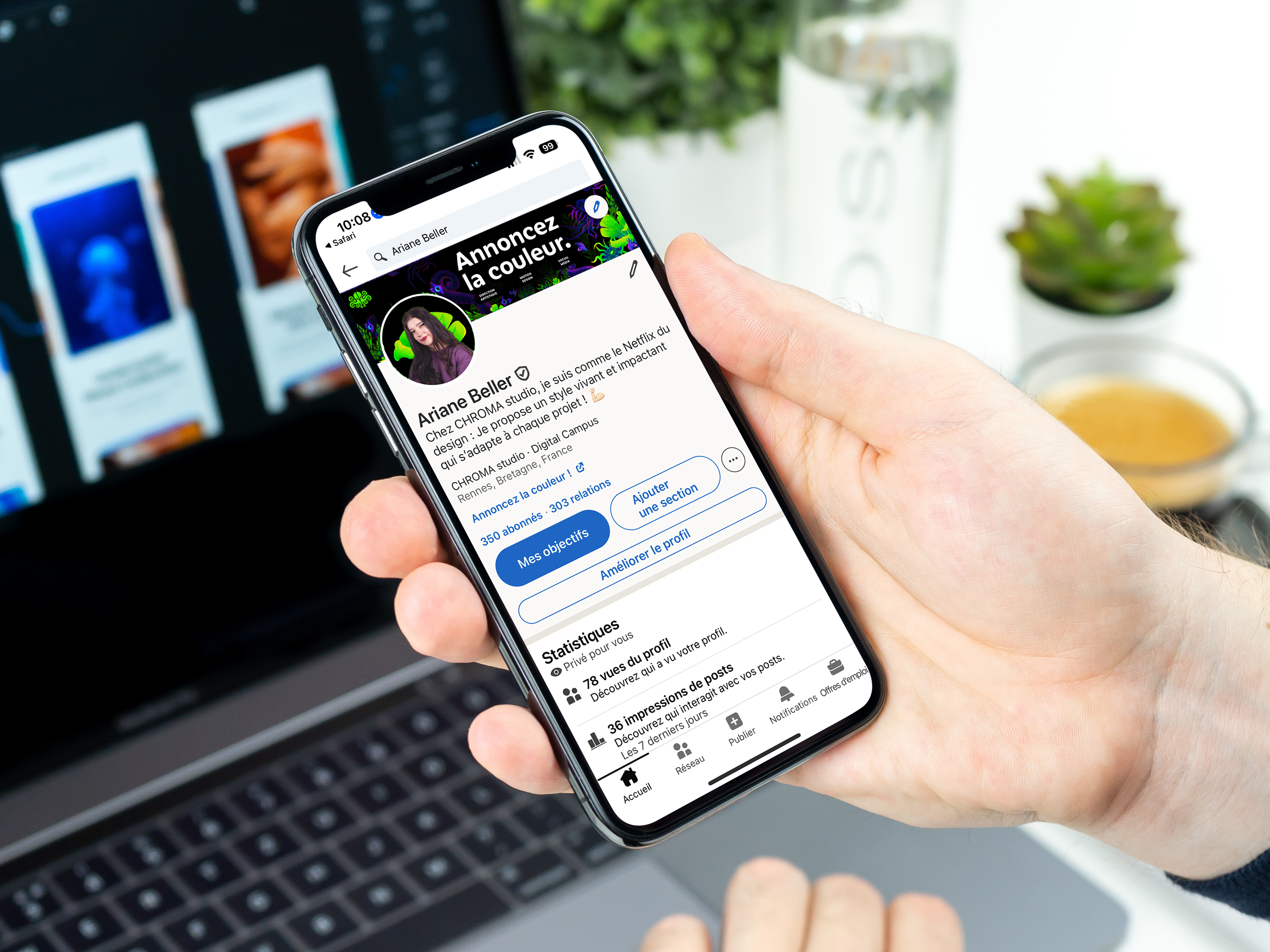 Visuel d'un rendu des réseaux sociaux aux couleurs de Chroma Studio.
