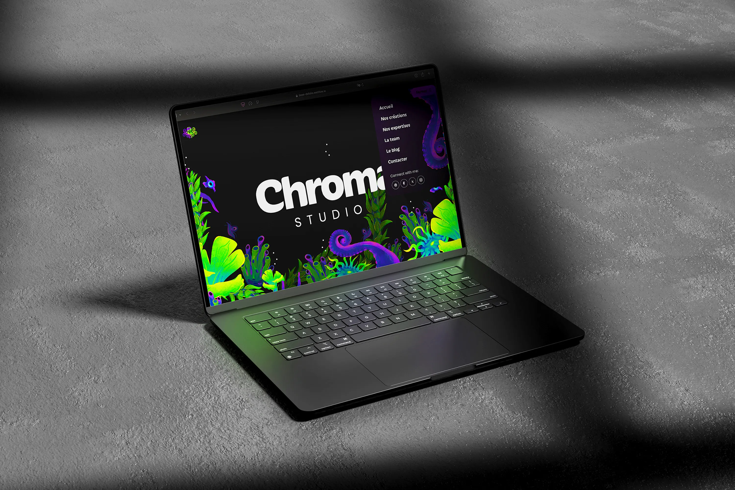 Visuel d'un ordinateur affichant le site de Chroma Studio.