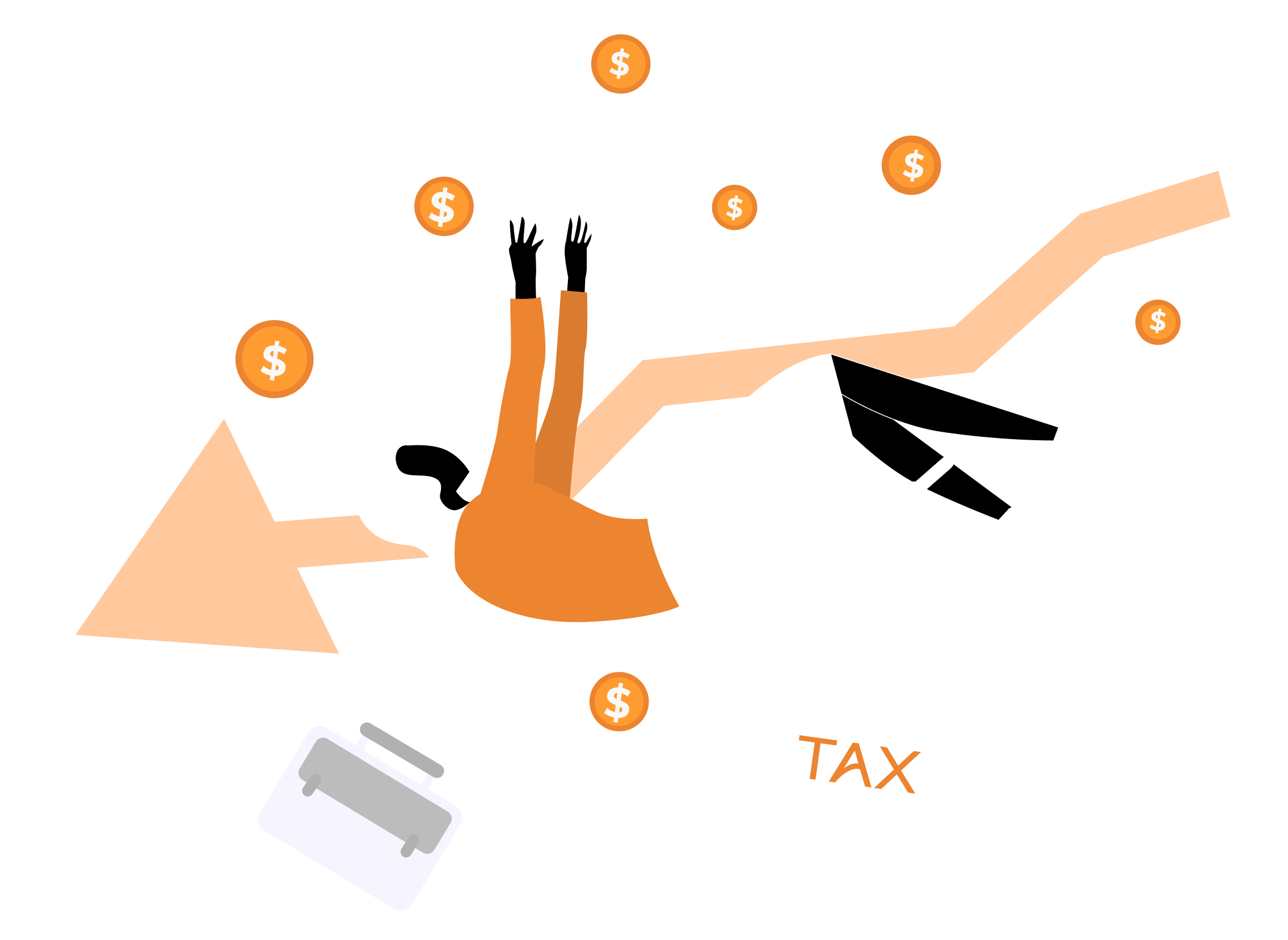 Tax documents with a magnifying glass over it