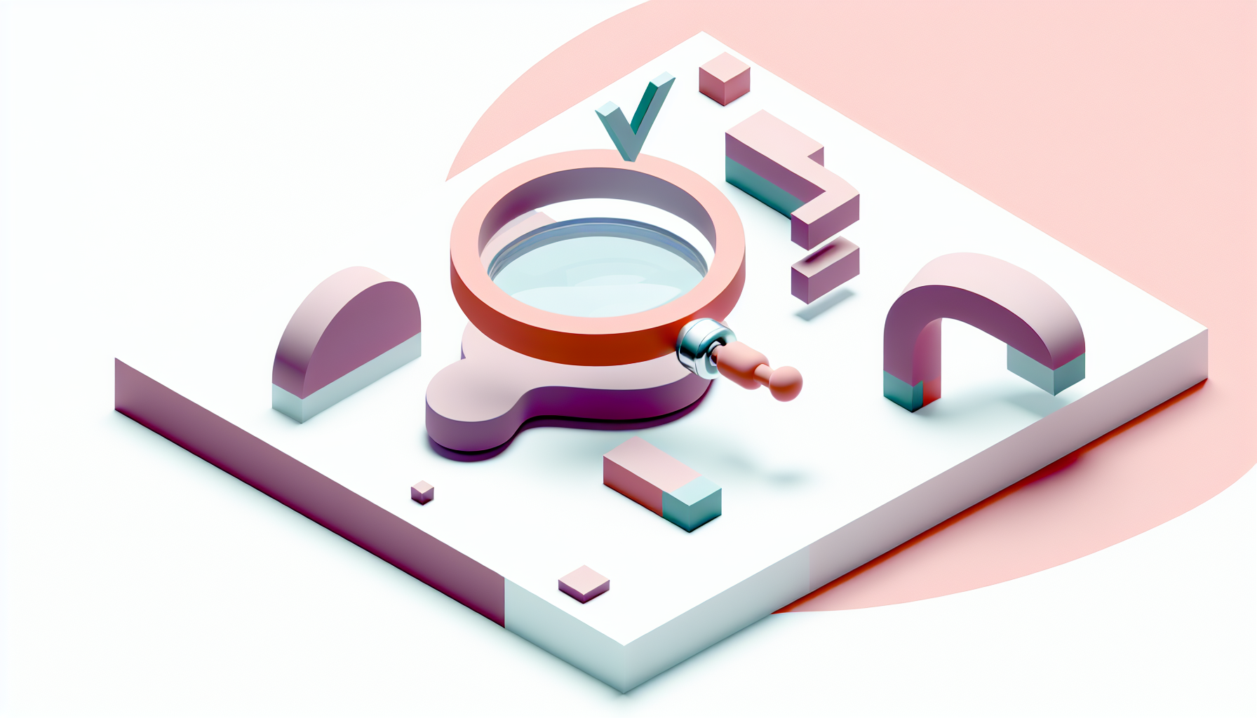 Minimal illustration of a visual bug reporting tool featuring abstract shapes, magnifying glass, and checkmarks.