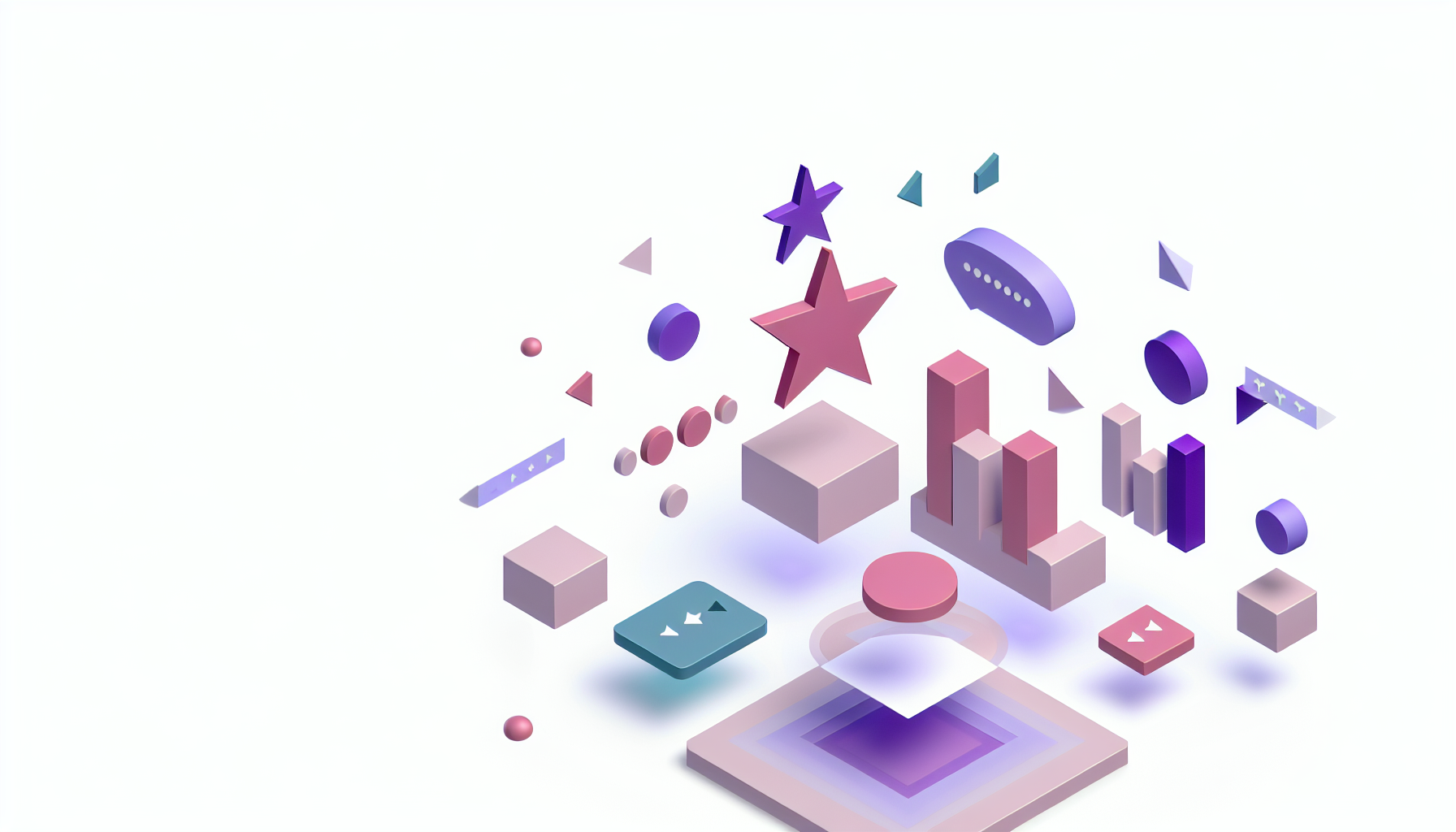 Abstract illustration with geometric shapes and stars representing an in-app feedback widget.