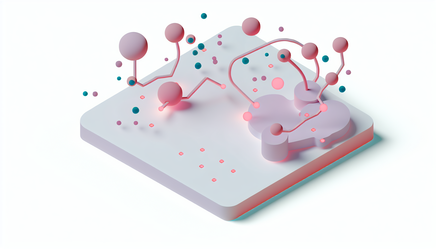 AI copilots in customer support with connected glowing orbs and abstract neural nodes.