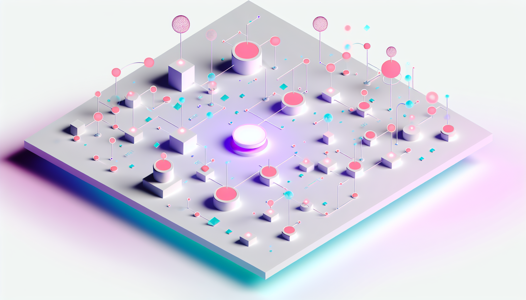 AI chatbot analytics with connected glowing orbs and neural nodes.