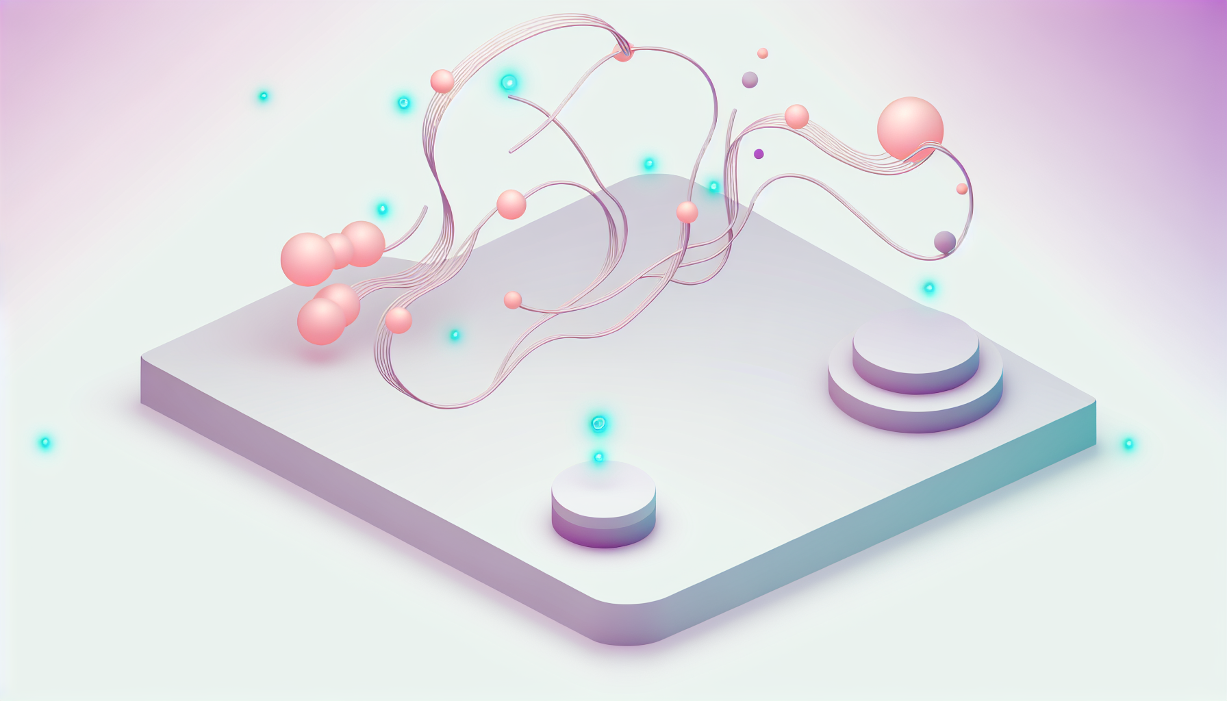 Abstract illustration of AI communication with connected orbs.