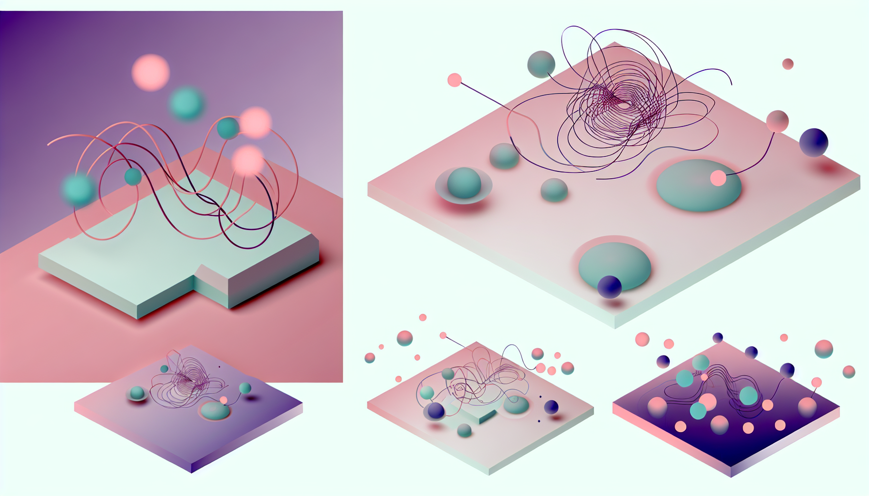 AI support operations illustration with connected orbs and lines.