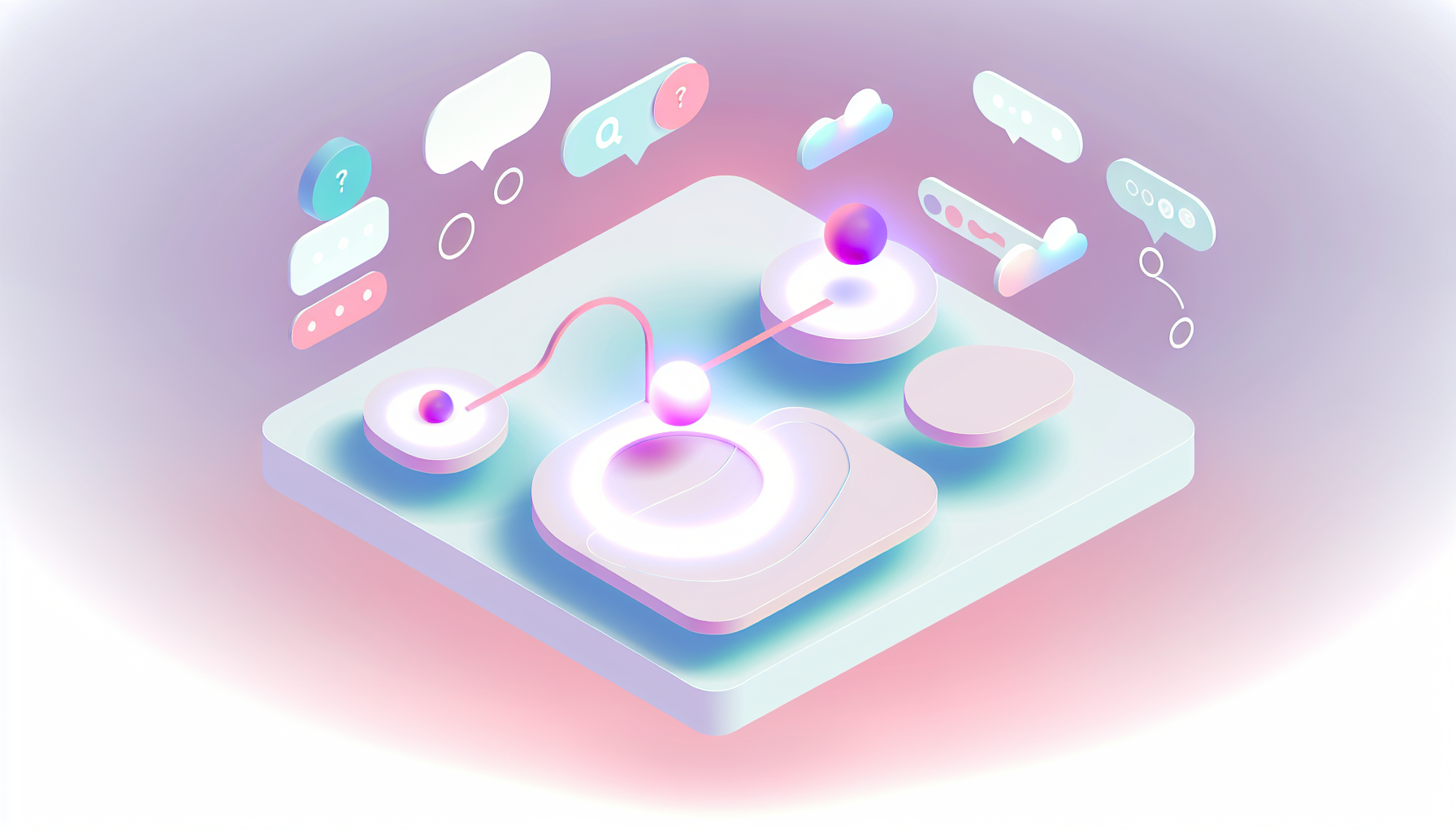 AI-powered onboarding illustration with abstract glowing orbs and flowing lines.