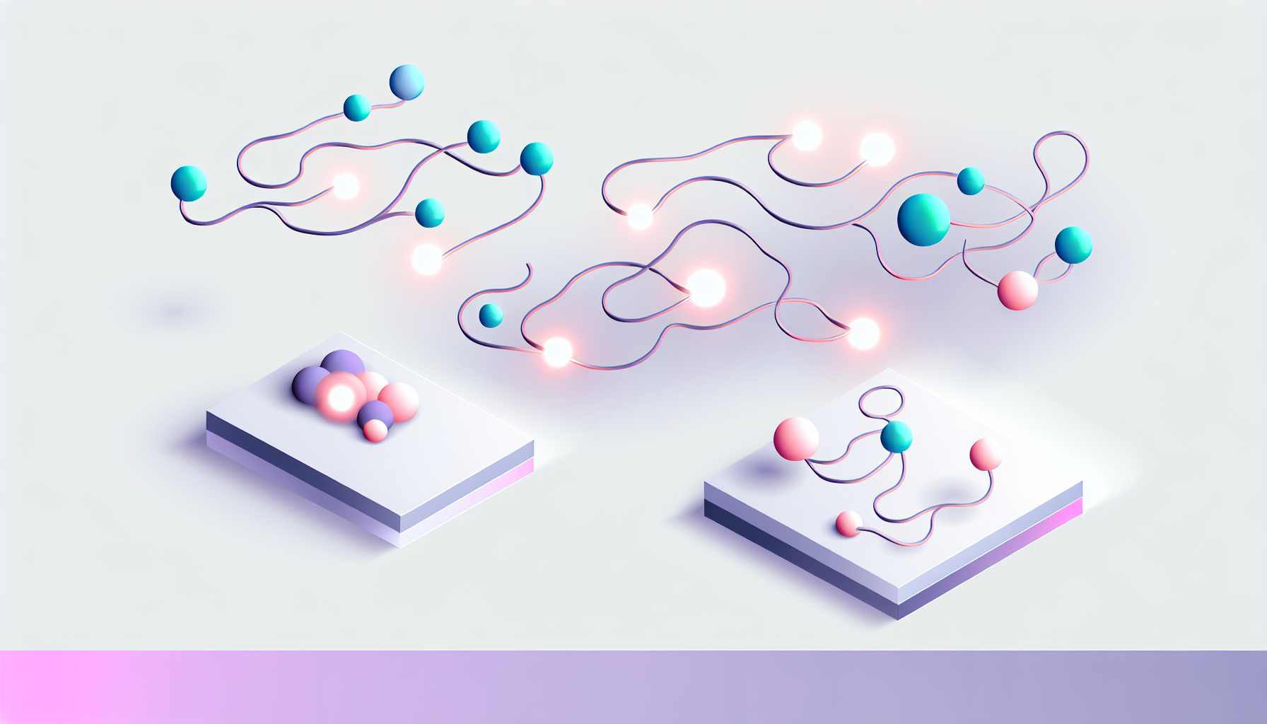AI in-app communication abstract illustration with glowing orbs and lines.