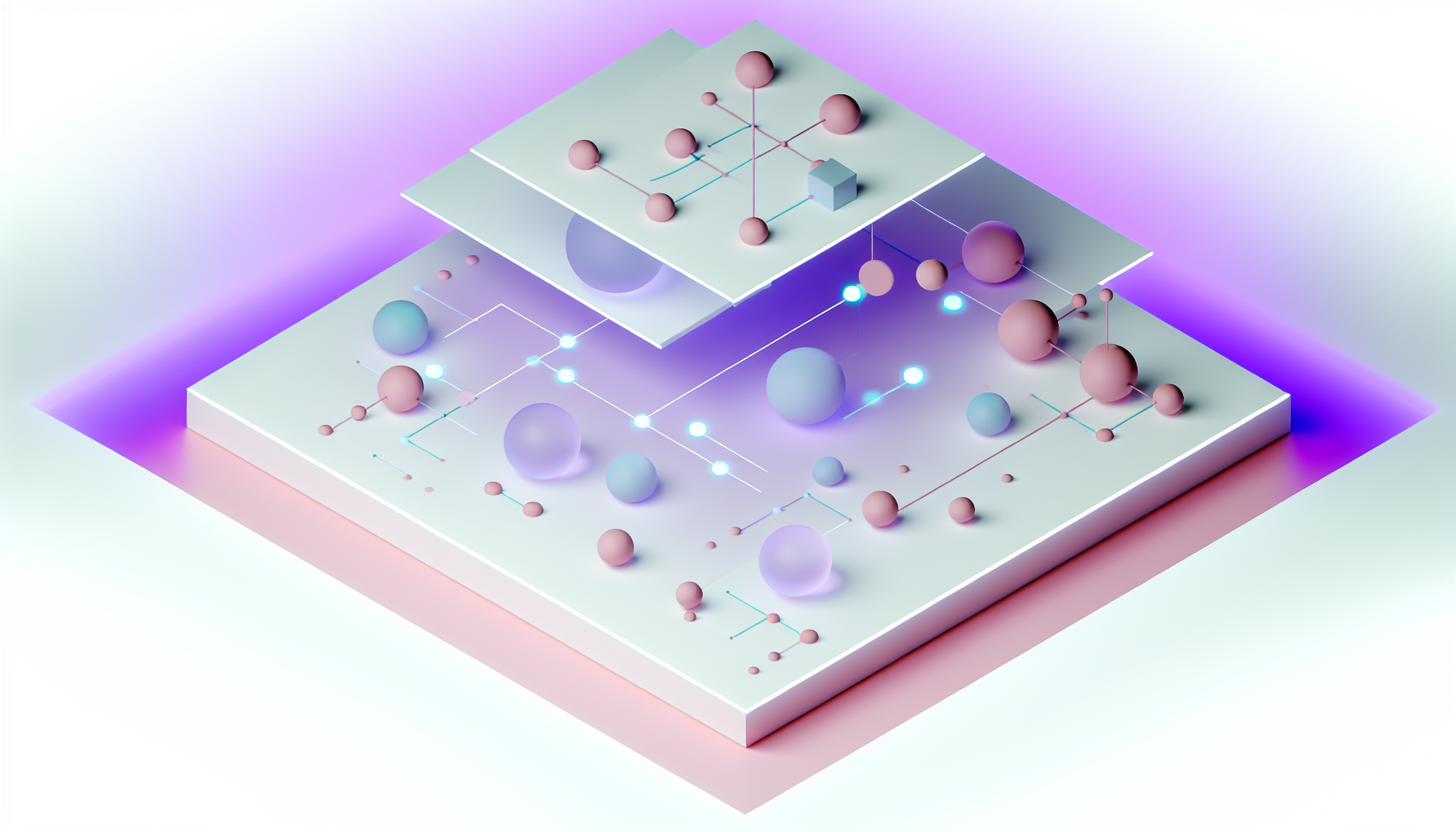 Abstract AI support chatbot illustration with neural nodes and glowing orbs.