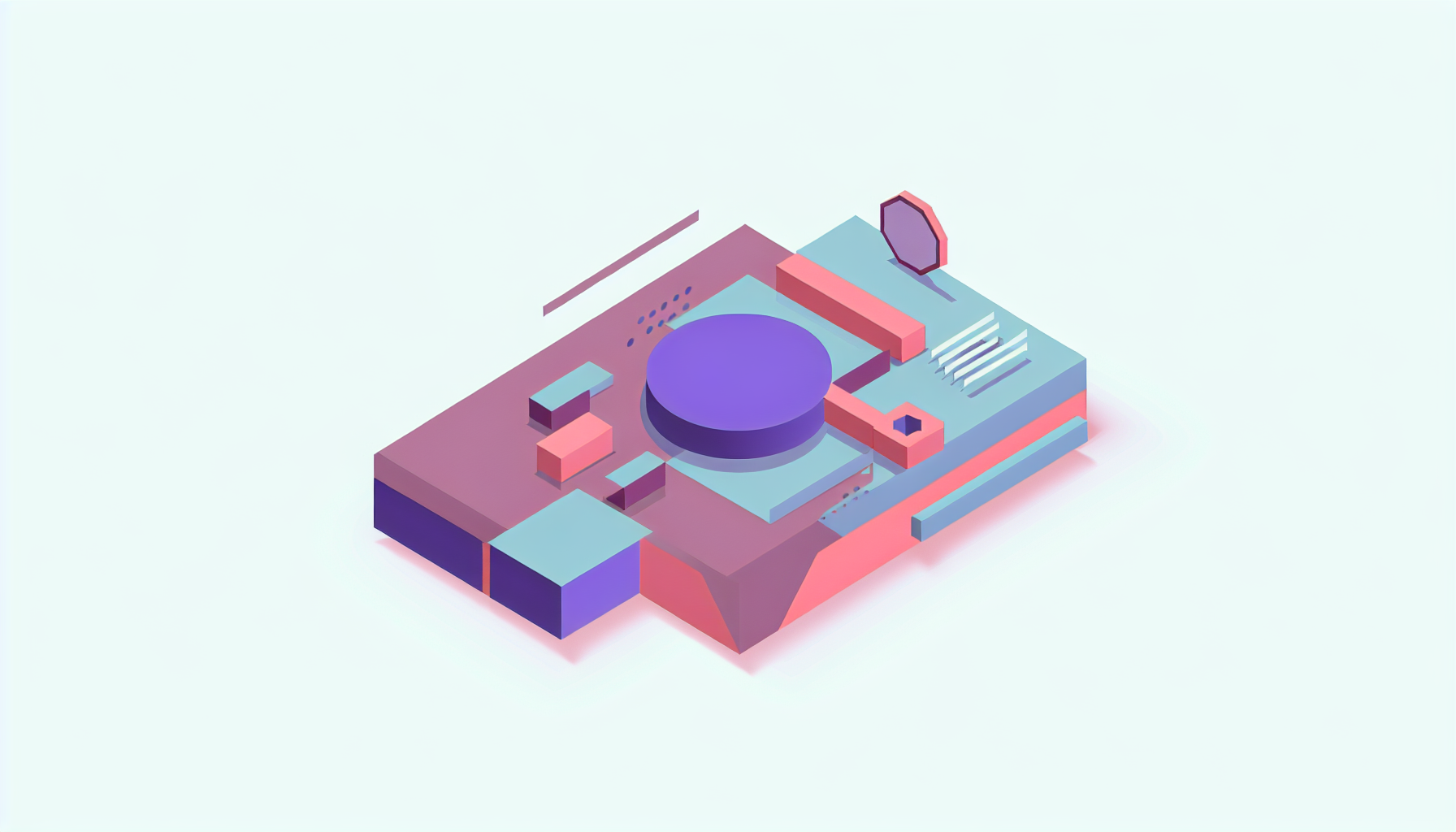 Abstract geometric illustration representing in-app bug reporting with magnifying glass and code block shapes