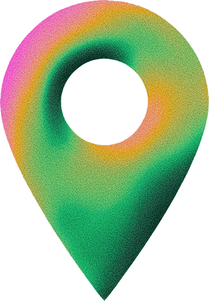 Colorful map location pin with a gradient blend of green, pink, and orange shades and a textured pattern.