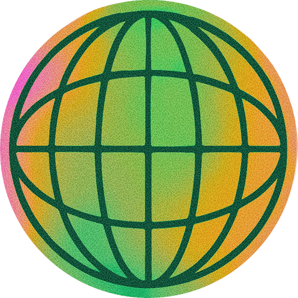 Stylized globe icon with green, yellow, and pink gradient colors and grid lines representing latitude and longitude.