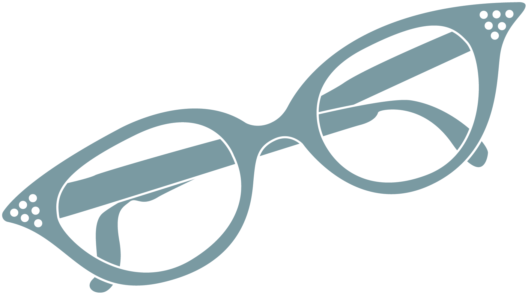 Vintage cat-eye glasses with decorative spots on blue-gray background