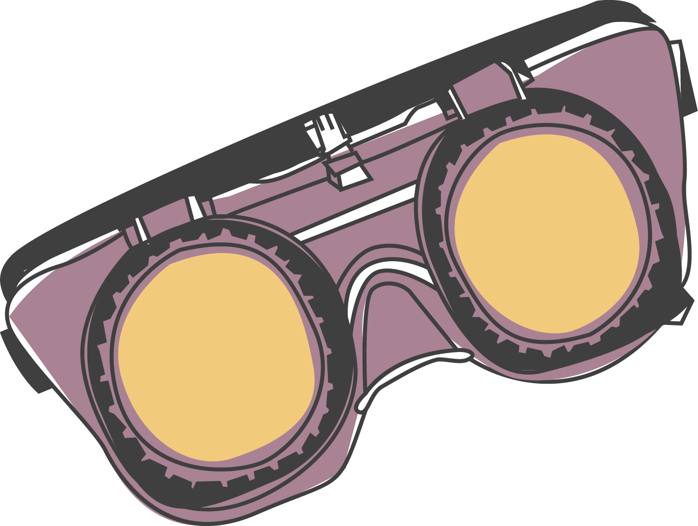 Vintage pink and yellow steampunk-style goggles with detailed lens rims