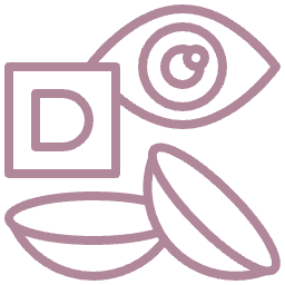 Contact lens and storage case with stylized eye icon in pink