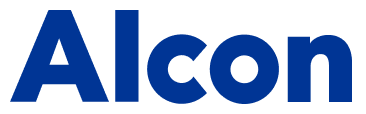 Alcon logo in bold blue letters on white background