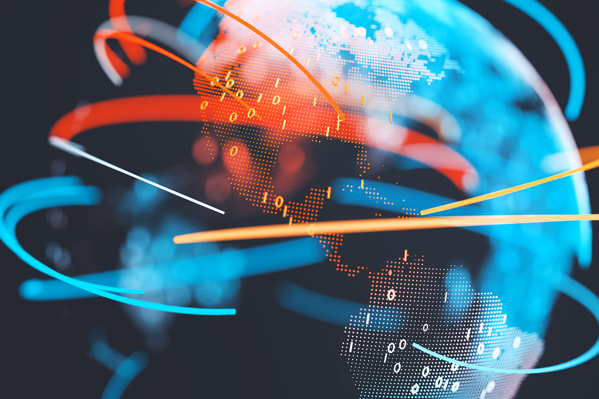 Visualisation of globe with lines circulating around