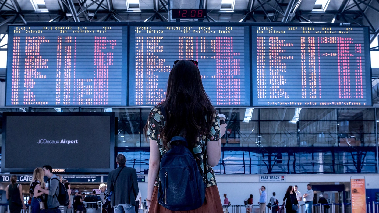 Woman in airport terminal