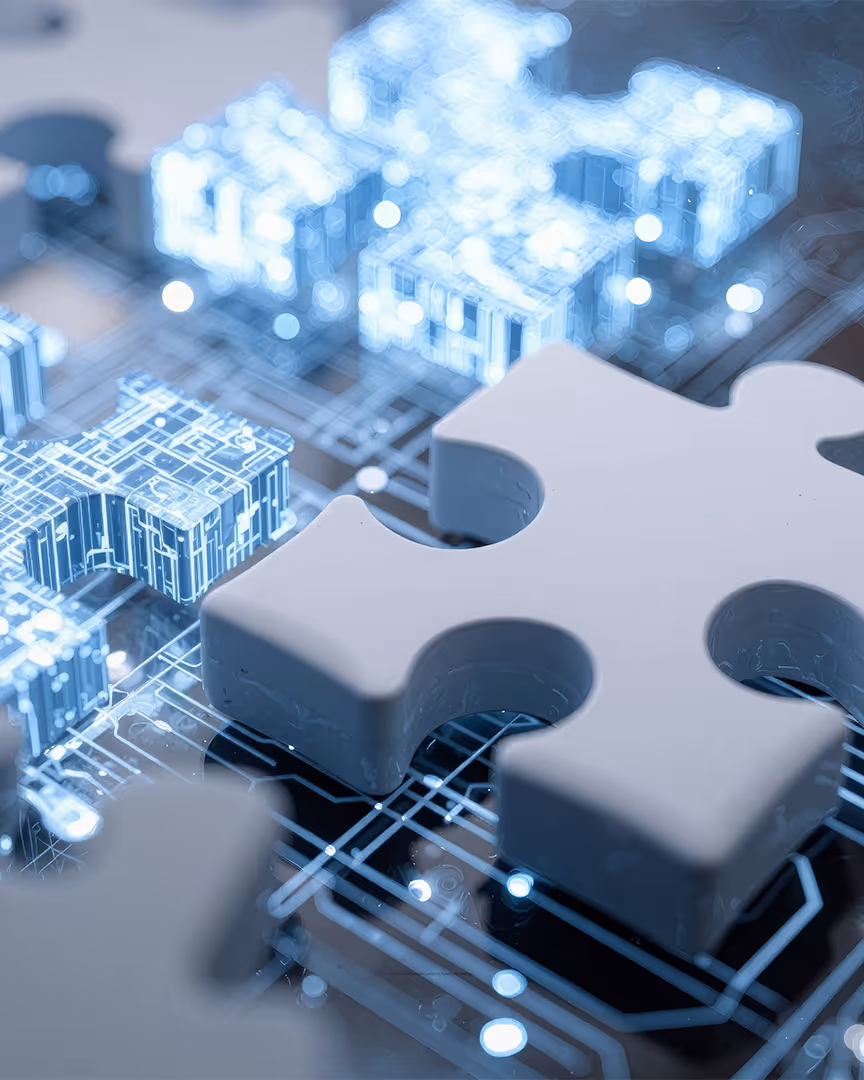 Electronic puzzle pieces, representing seamless integration
