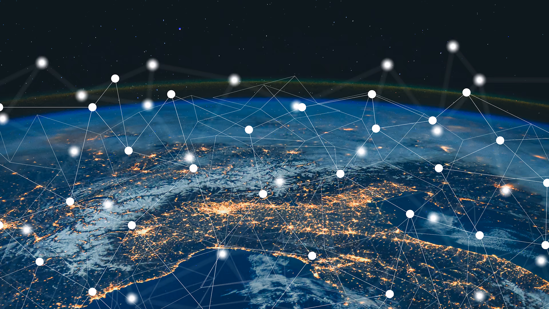 Network links over a globe, representing travel technology growth