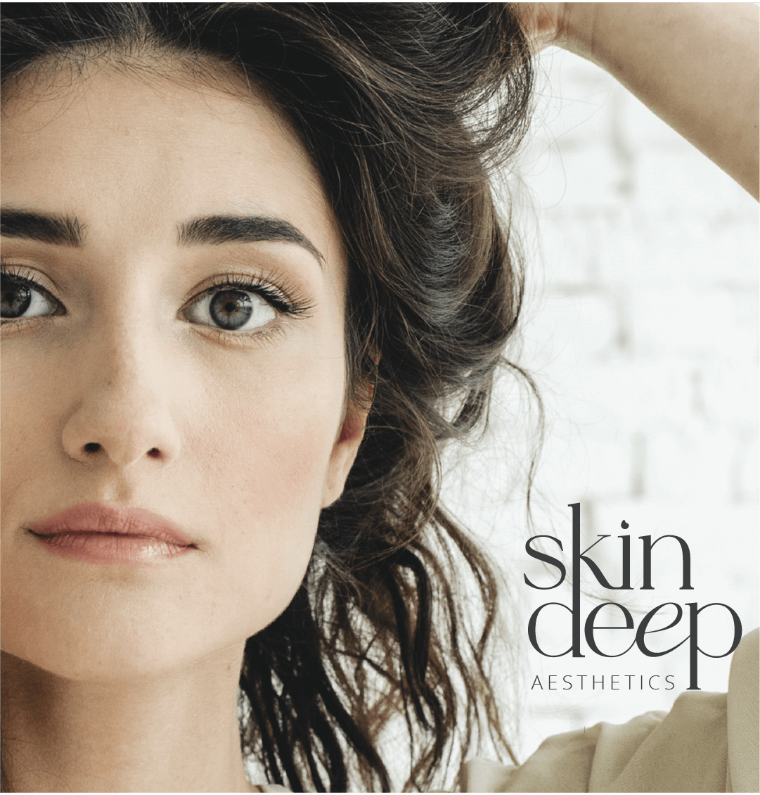 Face of a dark haired woman with a logo for a medical centre