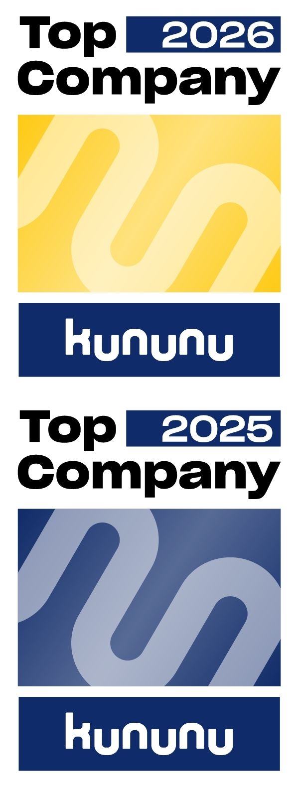 Kununu Auszeichnungen für Top-Unternehmen 2025 und 2026 mit gelbem und blauem Hintergrunddesign.