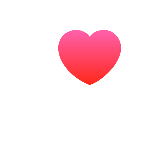 Pink and red gradient heart icon on a rounded white square background.