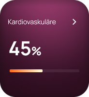 Cardiovascular progress card showing 45% completion with a progress bar on a purple background.