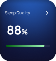 Sleep quality indicator showing 88% with a partially filled green progress bar on a blue background.
