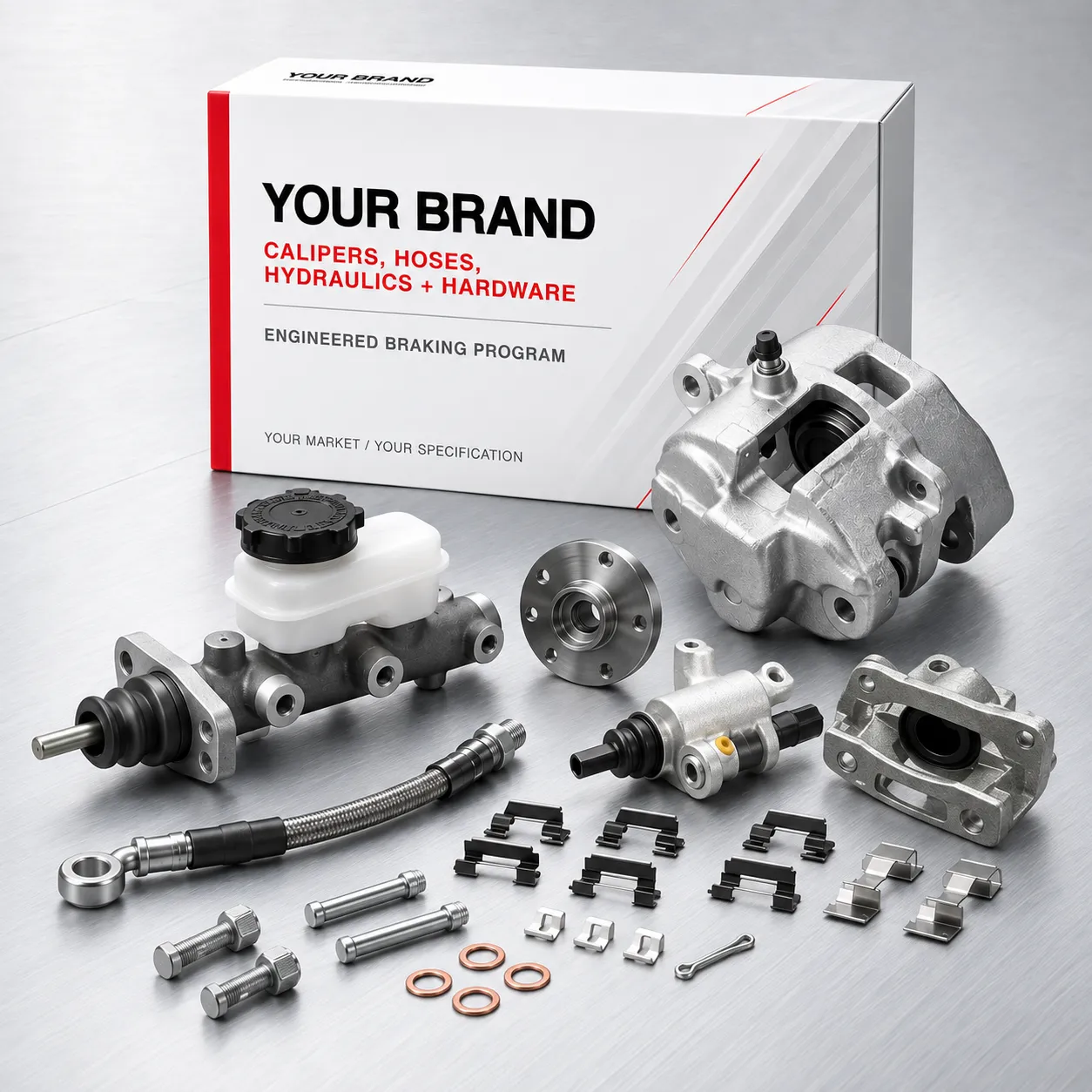 Calipers and hardware with branded box