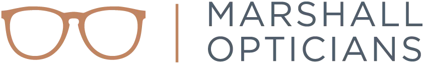 Marshall Opticians logo with stylized brown eyeglasses