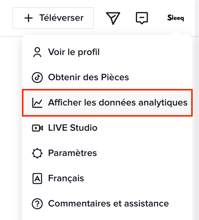 Compte TikTok afficher les données analytiques