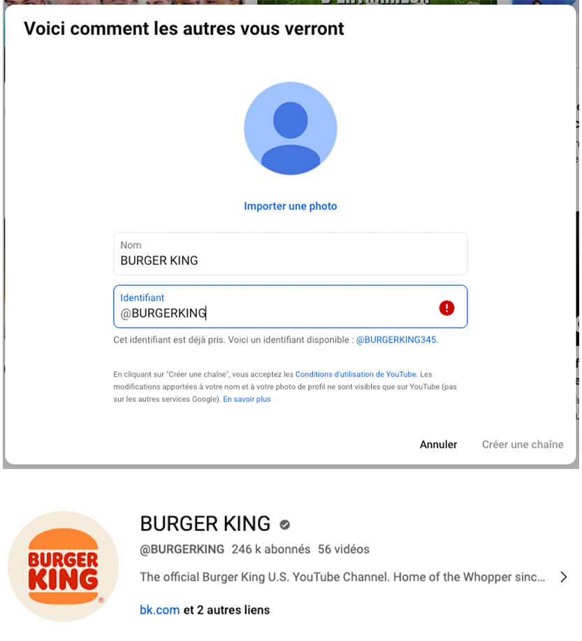 créer nom de chaîne YouTube
